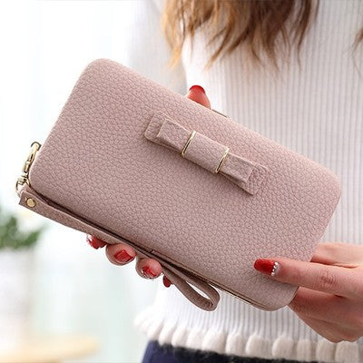 Korean Style Wallet with Cute Bow and Large Capacity