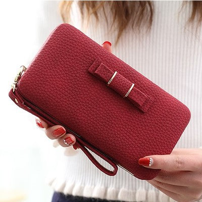 Korean Style Wallet with Cute Bow and Large Capacity
