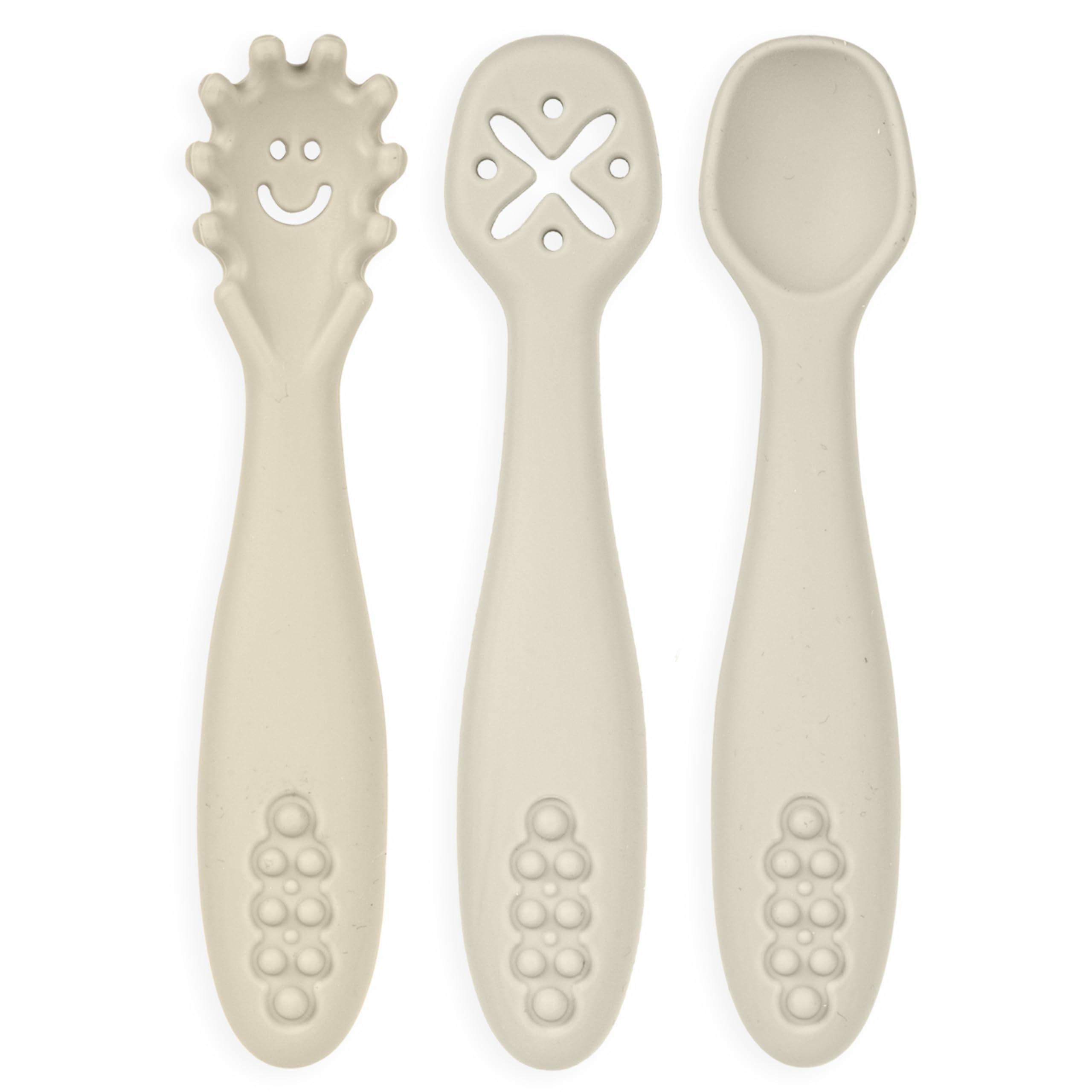 Modern Legacy Home Silicone Toddler Fork and Spoon Utensils Baby Led Weaning (BLW) Eating Essentials Kids Self Feeding Set (Cream) CTL5038-17