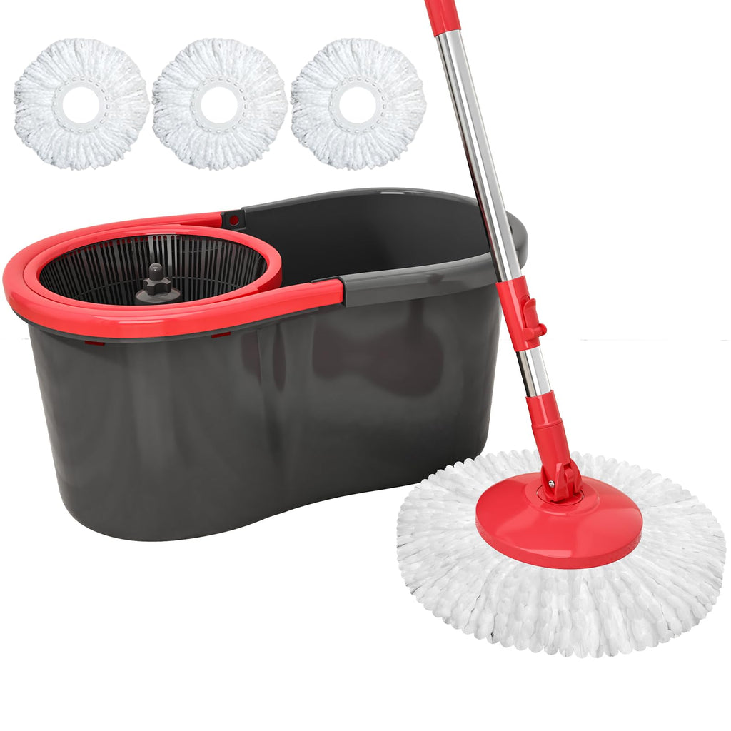 Mop and Bucket with Wringer Set for Home 360º Spin Mop and BucketMop and Bucket Set 3 Microfiber Mop RefillsHeight Adjustable Handle Kitchen Mop Floor Wet and Dry Use Floor Cleaning System