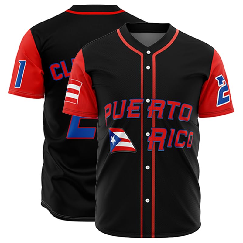 Puerto Rico Jersey for Men World Game Classic Baseball Jerseys Stitched Shirt (Black Size S)