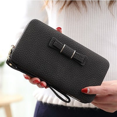 Korean Style Wallet with Cute Bow and Large Capacity