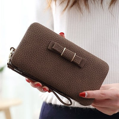 Korean Style Wallet with Cute Bow and Large Capacity