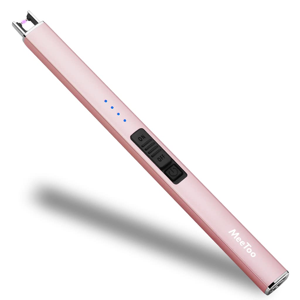 MeeToo Electric Candle Lighter Rechargeable Type-C - Gifts for Wife Men Women Nana USB Plasma Arc Windproof Lighters for Candle Christmas Camping Kitchen Rose Gold