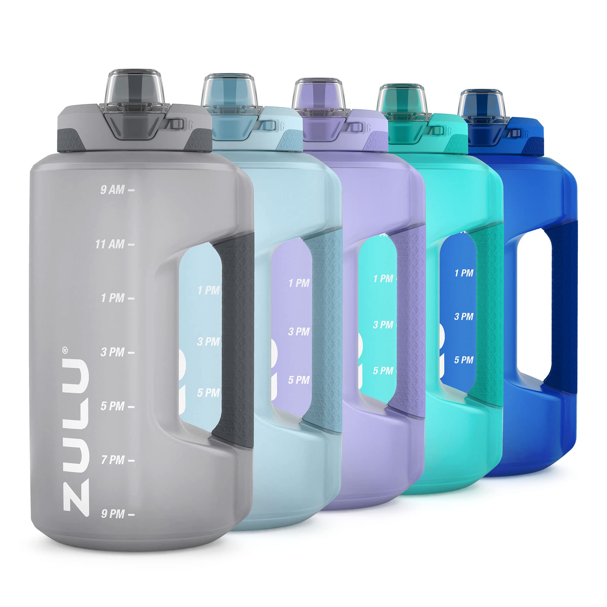 ZULU Goals 64oz Large Half Gallon Jug Water Bottle with Motivational Time Marker Covered Straw Spout and Carrying Handle Perfect for Gym Home and Sports Grey