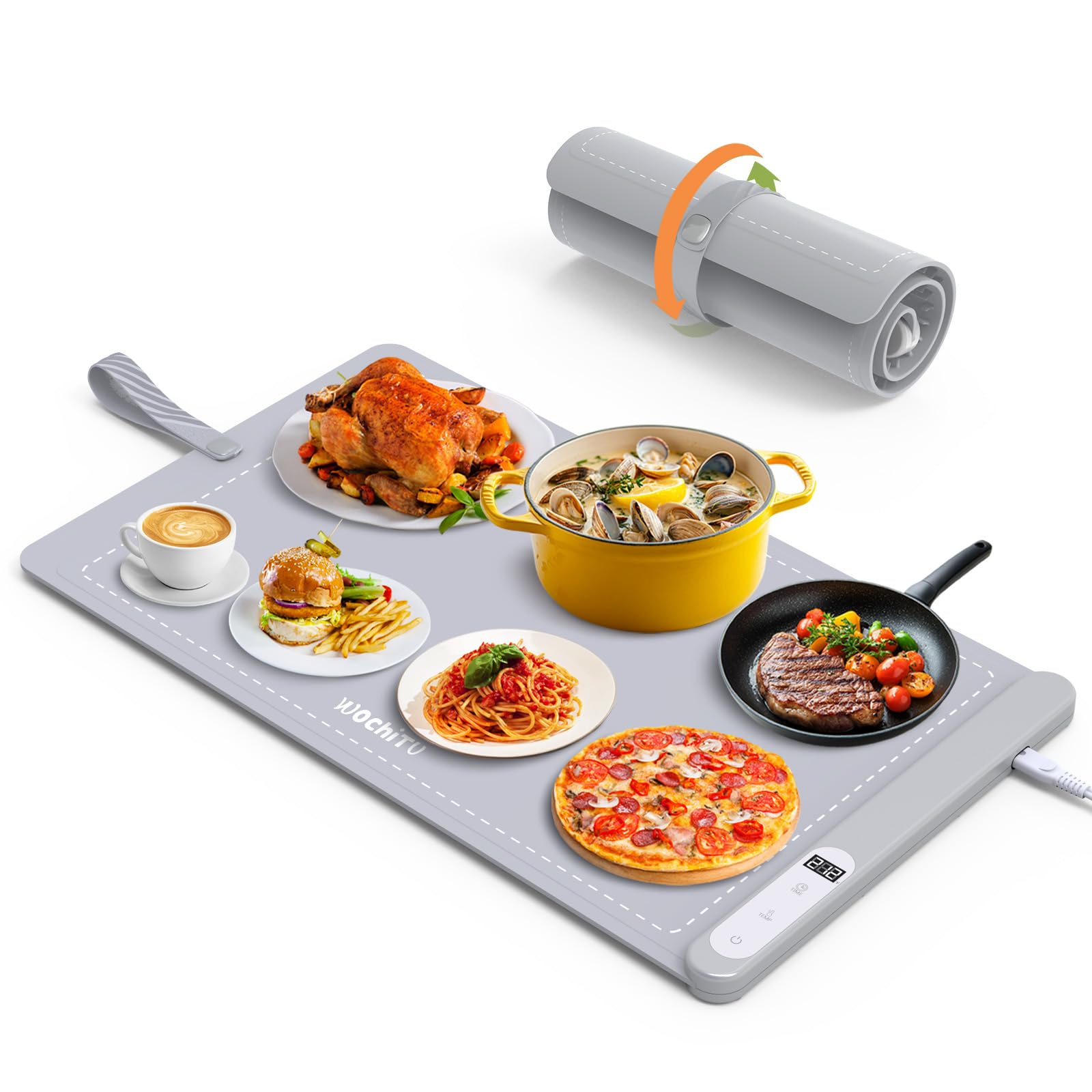 Food Warming Mat WochiTV Electric Warming Tray with 6 Level Temperature Control and 6 Hours Timer Extra Large Food Warmer Perfect for Parties Gatherings Buffet (Gray)