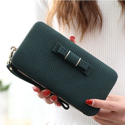 Korean Style Wallet with Cute Bow and Large Capacity