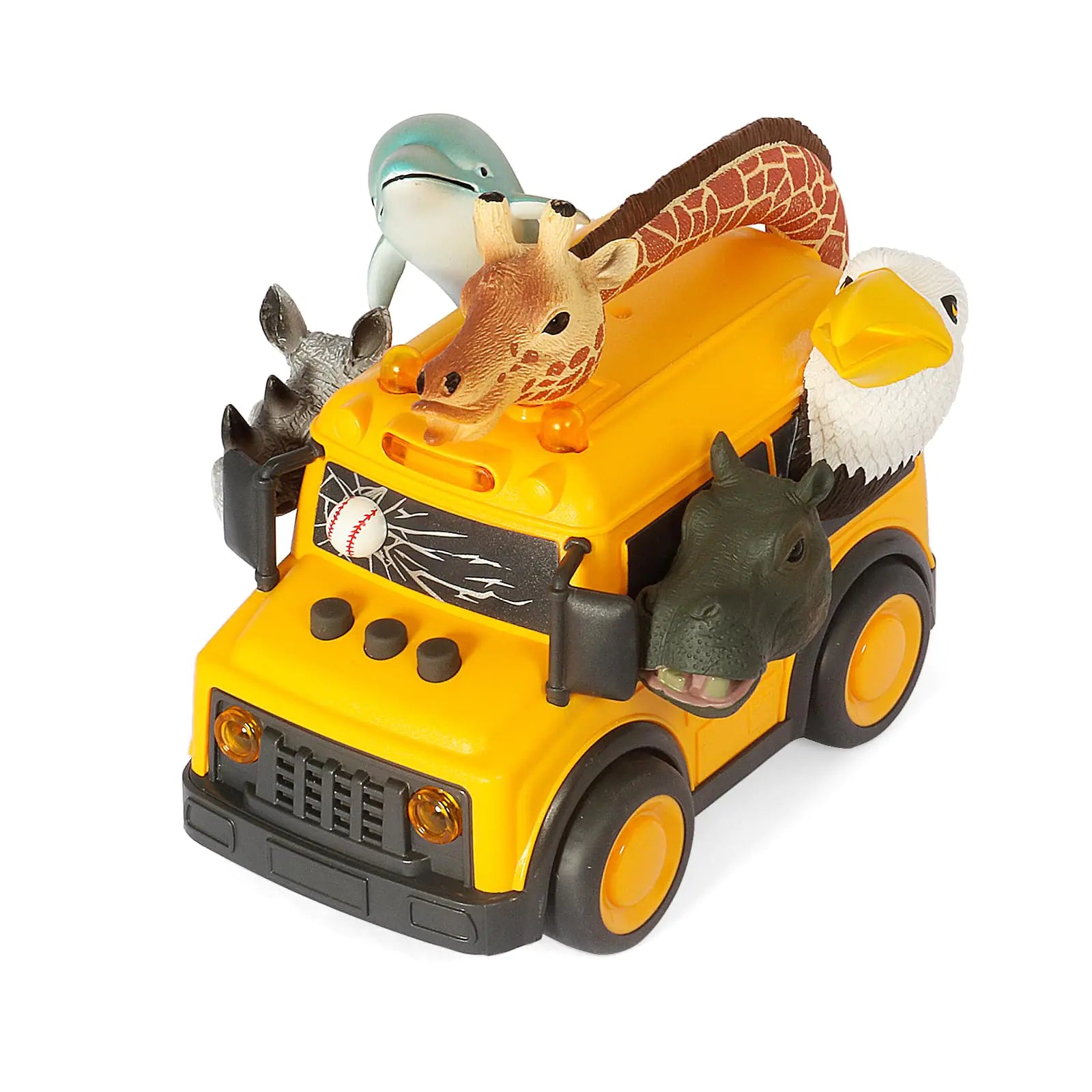 DINOBROS Yellow School Bus Toy with Light and Sound Funny Animals On Bus Friction Powered Car Toys for Kids Ages 3+