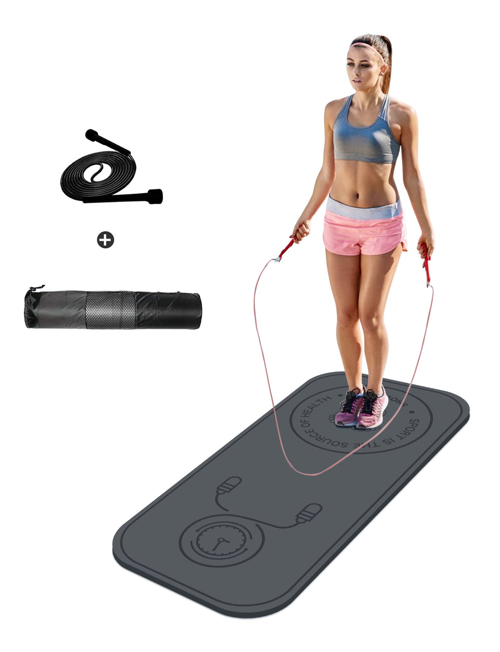 Keolorn Jump Rope Mat Indoor and Outdoor Noise Free Exercise Mat 8mm Super Thick Fitness Exercise Non Slip Mat with Rope Skipping and Backpack Fitness Mat is Suitable for Family Gym and Outdoor