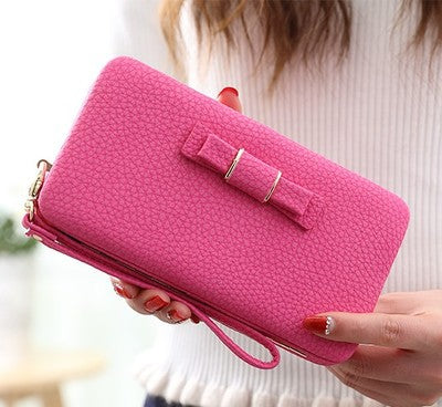 Korean Style Wallet with Cute Bow and Large Capacity
