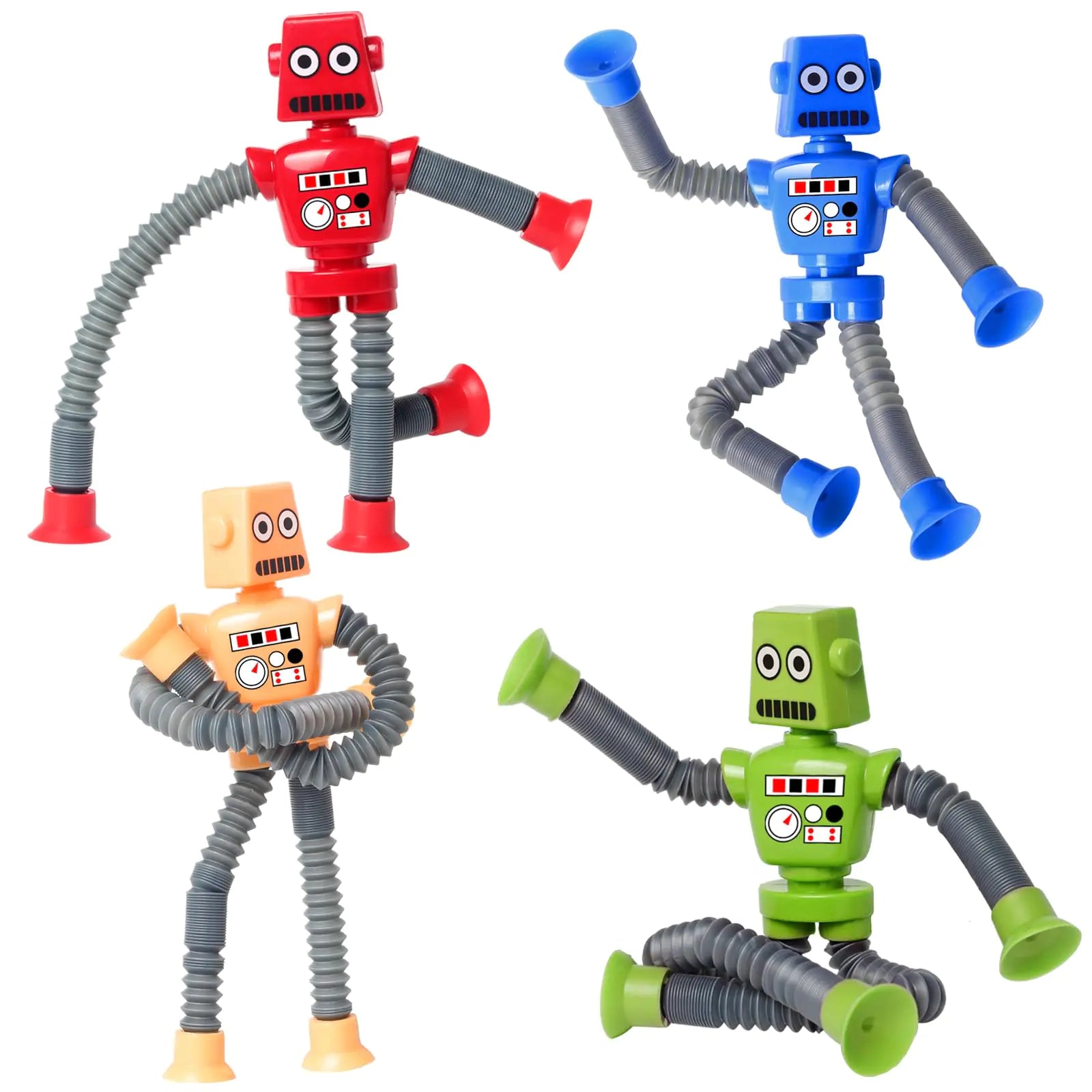 SYSAMA 4 Pcs Shape Changing Robot Toy Telescopic Pop Tubes Sensory Toys for Kids with Autism ADHD Fidget Baby Toys for Anxiety Kids Toddlers for 3-9 Year Old Boys Girls