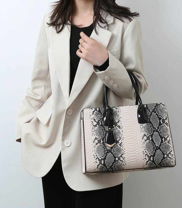 Platinum Color-Block Python Print Handbag & Crossbody