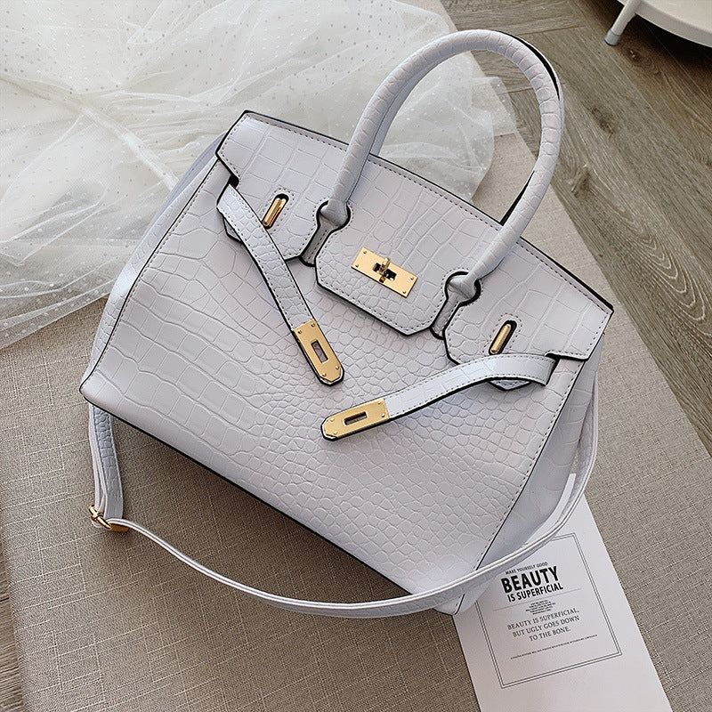 Crocodile Pattern Platinum Handbag for Women