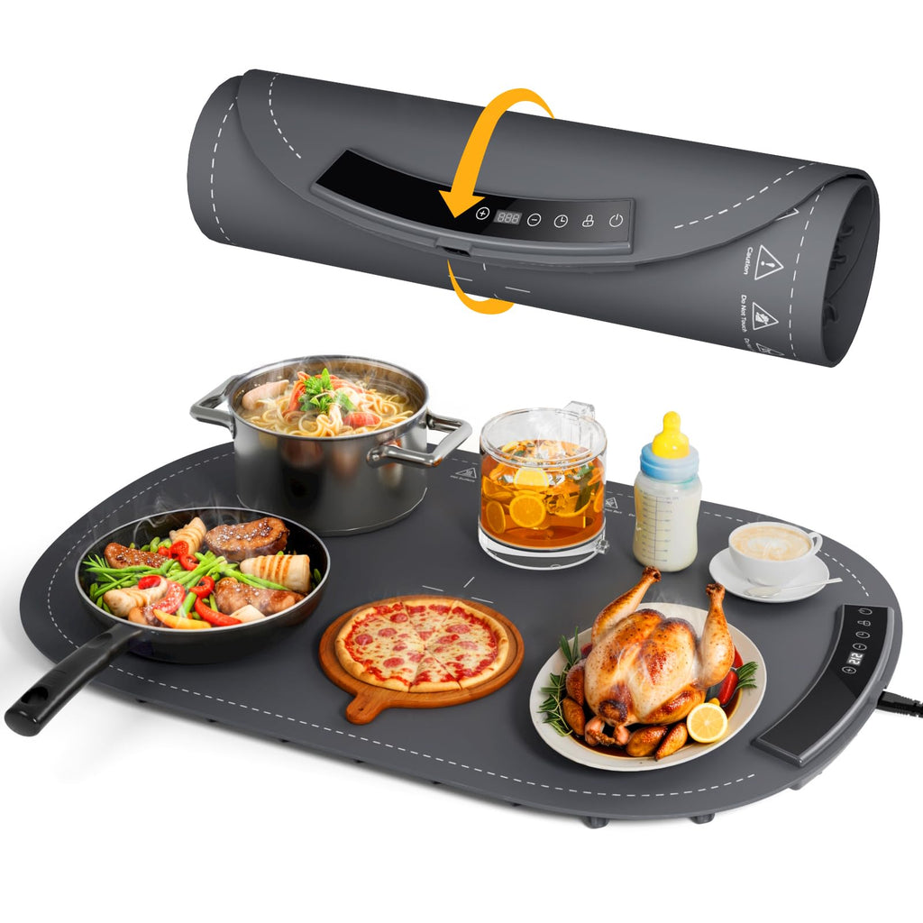 Furnovo Electric Food Warming Mat Silicone with 8 Heat Settings (Dark Gray)