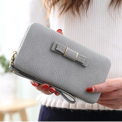 Korean Style Wallet with Cute Bow and Large Capacity