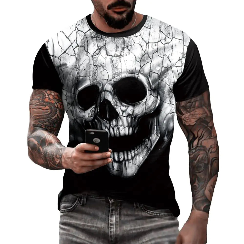 Eciodci Mens Halloween T-Shirts 3D White Skull Print T Shirts Halloween Party Horror Haunted Scene Short Sleeve Shirts