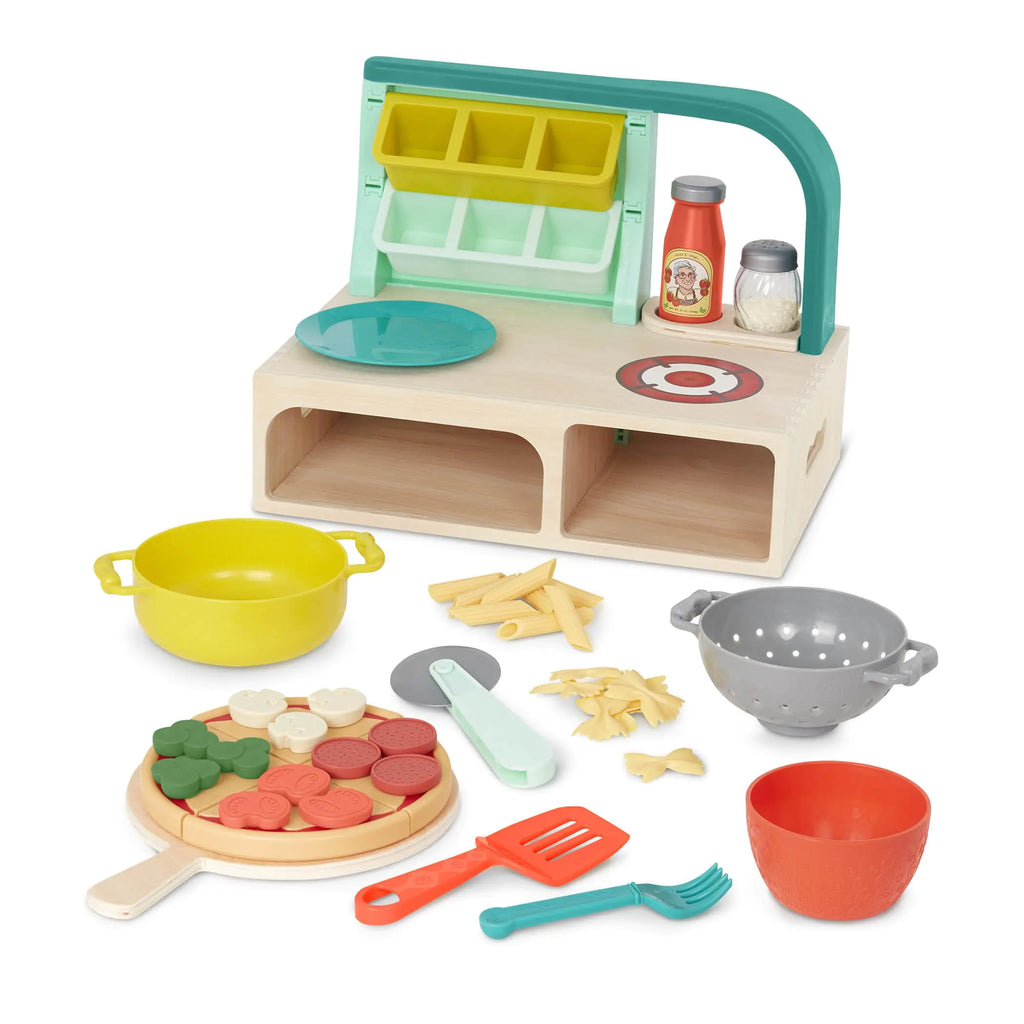 B. toys- Mini Chef - Pizza-n-Pasta Playset- Pretend Play Pizza & Pasta Play Set – Play Food & Role-Play Accessories- Food Toys for Kids – 3 Years +