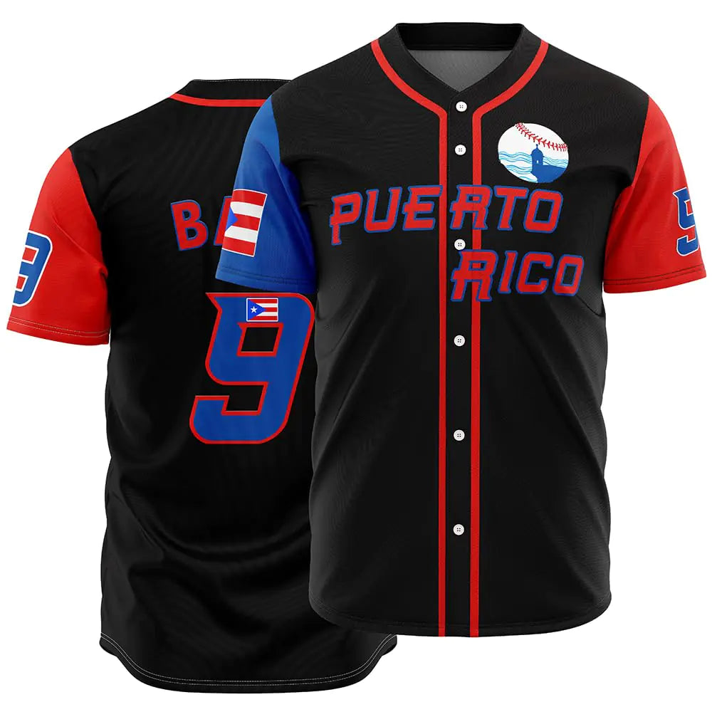 Mens #9 Puerto Rico World Game Classic Baseball Jersey Shirts Stitched Black L